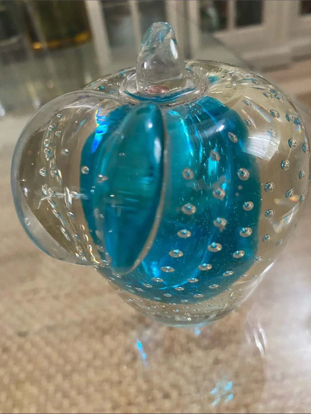 Handblown Blue Glass Apple Decorative Accent